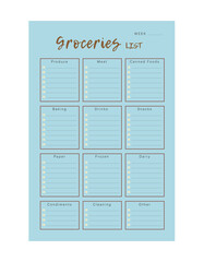 Groceries list planner. Plan you food day easily. Vector illustration.