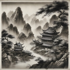 Chinese ink wash landscape painting