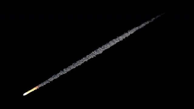 Several meteorite trails of fire and smoke (3D) Animation of a meteor shower isolated on black, effect background footage, motion graphics, overlay 4K drag-and-drop editing software blending modes