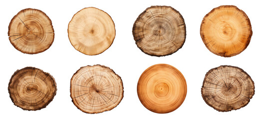 Set of cross sections of a different trees isolated on transparent background - obrazy, fototapety, plakaty