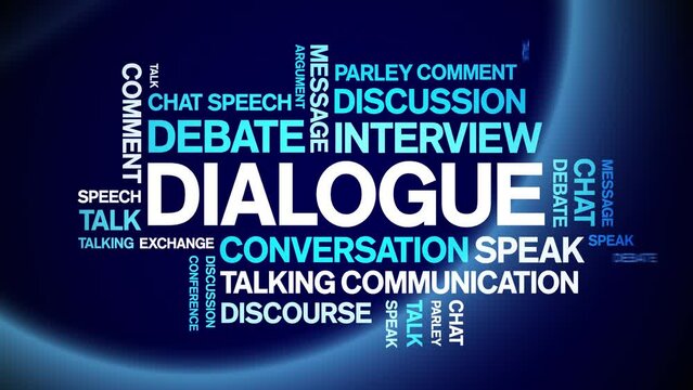 Dialogue animated tag word cloud;text design animation kinetic typography seamless loop.