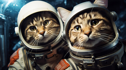 Astronaut cats wearing space suits