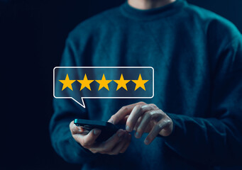 5-star rate review of client's best feedback customer - obrazy, fototapety, plakaty
