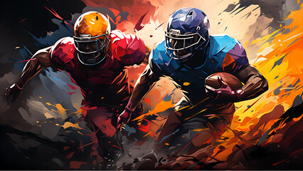 "American football illustration, illustration of people playing American football."