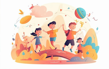 Obraz na płótnie Canvas Children's Happy Play Illustration,created with Generative AI tecnology.