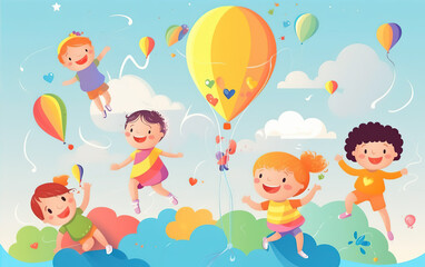 Children's Happy Play Illustration,created with Generative AI tecnology.