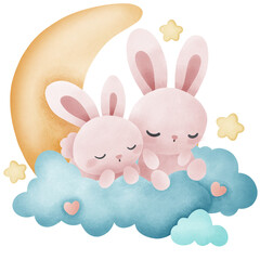 Two love rabbit dating on the sky in valentine's day