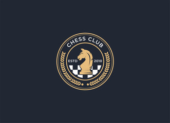 Fototapeta premium Vintage classic badge emblem chess club, chess tournament logo vector icon on white background