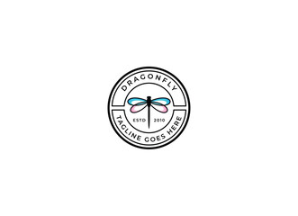 Simple and minimalist dragonfly logo design. Outline dragonfly logo
