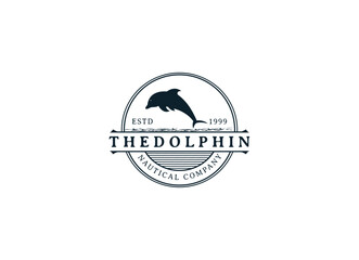 Vintage retro hipster dolphin logo design. 