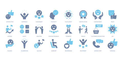 SATISFACTION icons set. Set of editable stroke icons.Vector set of SATISFACTION