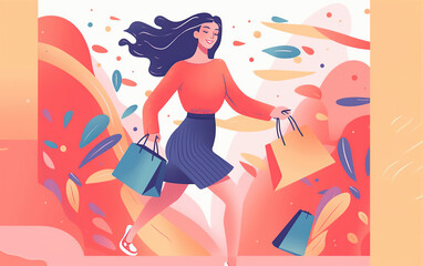 Female shopping illustration,created with Generative AI tecnology.