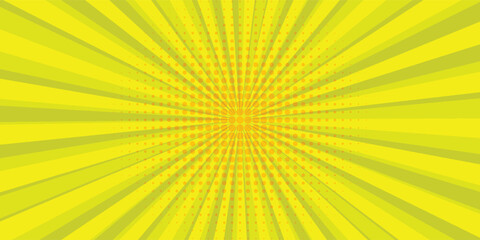 Yellow radial halftone background. Retro comic grain pixel texture. Pixelated dots cartoon wallpaper. Pop art fading wavy gradient pattern. - obrazy, fototapety, plakaty