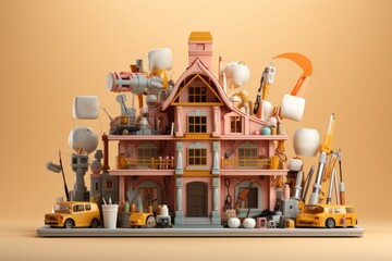 Cheerful Hello, Under Construction sign with animated construction tools, Generative AI