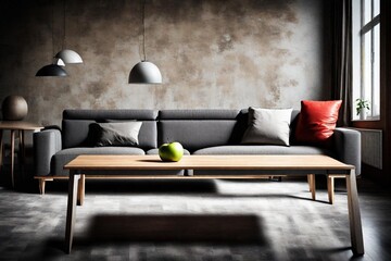 Modern Sofa and Table. One apple and knife on the table