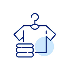 White t shirt on hanger and folded clothes. Laundry and cleanliness symbol. Pixel perfect, editable stroke icon