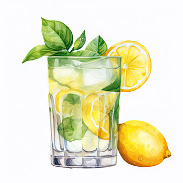 Lemon and glass Illustration, Generative Ai