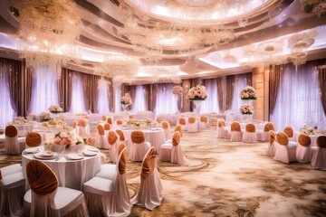 luxury color wedding solemnisation dinner flower florist , dinnerware, cloth and lighting decoration