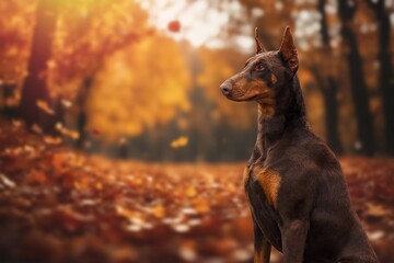 Serious young dog posing in a forest, AI generated image