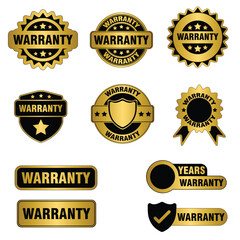 Set of years warranty golden labels, collection of year warranty gold badges