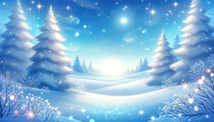 Winter landscape with fir trees and snowflakes. Generative ai.