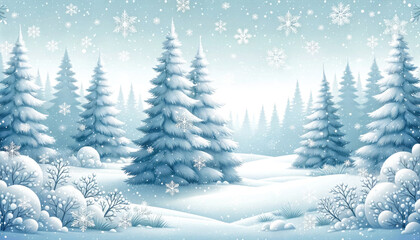 Obraz premium Winter landscape with snowy fir trees and snowflakes. Generative ai.