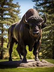 Fototapeta premium A Bronze Statue of a Bison