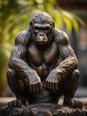 Fototapeta na wymiar A Bronze Statue of a Gorilla