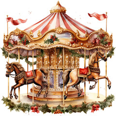 Fototapeta na wymiar Watercolor Children 's Christmas Carousel