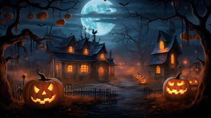 Fototapeta na wymiar halloween background with pumpkins in the full moon night
