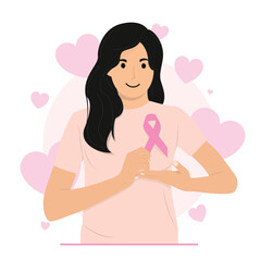 Flat vector flat breast cancer awareness month illustration pink love