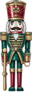 One watercolor Christmas nutcracker