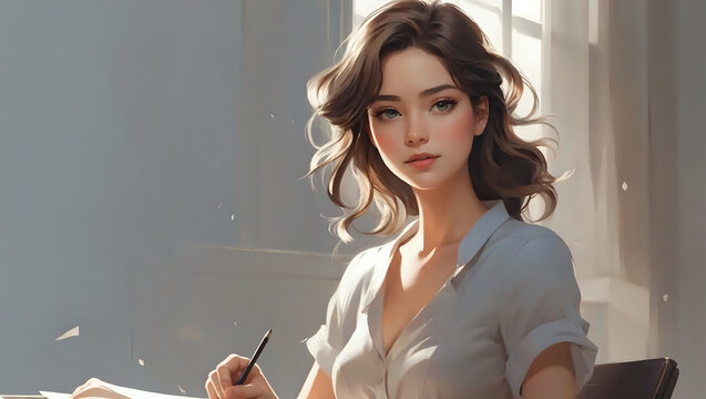 Beautiful portrait flate character illustration generative ai