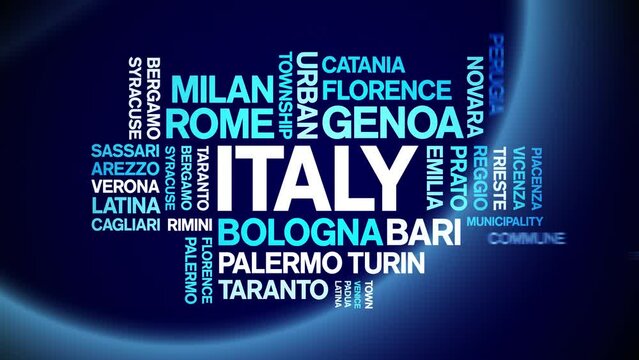 italy animated word cloud;text design animation tag kinetic typography seamless loop.