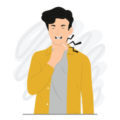 Flat vector man touching throat painful throat flu virus infection difficult to swallow