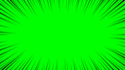 緑色の背景に黒の集中線のフレーム - 横長16:9 - 集中線･吹き出し･効果線のグリーンバック素材
 - obrazy, fototapety, plakaty