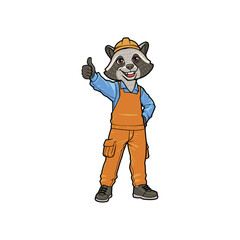 Construction Worker Raccoon Cartoon Character in Stylish Jumpsuit