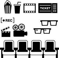いろいろな映画館関連のかわいいイラストセット
