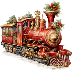 Vintage Steampunk Watercolor Clipart of an Old Train, Isolated