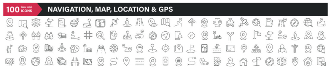 Navigation, location, map and GPS line icons. Editable stroke. For website marketing design, logo, app, template, ui, etc. Vector illustration.