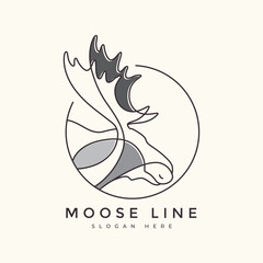 moose head mammal forest nature animal wildlife line logo design vector graphic