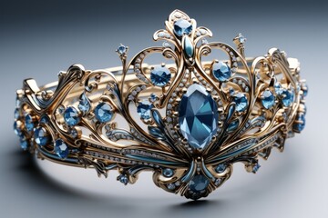 Celestial-themed gem-encrusted tiara, perfect for royalty, on isolated on white background, Generative AI 