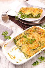 vegetable gratin with cream and cheese- Homemade spinach lasagne
