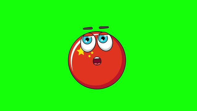 flag of china cartoon facing with rolling eye, emoji emoticon animation
