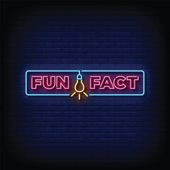 Neon Sign fun fact with brick wall background vector - obrazy, fototapety, plakaty