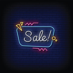 Neon Sign sale with brick wall background vector