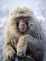 A Photo of a Baboon in a Winter Setting