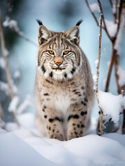 Obraz premium A Photo of a Bobcat in a Winter Setting