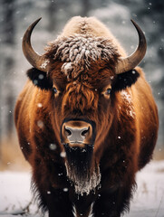 A Photo of a Bison in a Winter Setting