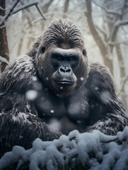 Naklejka premium A Photo of a Gorilla in a Winter Setting